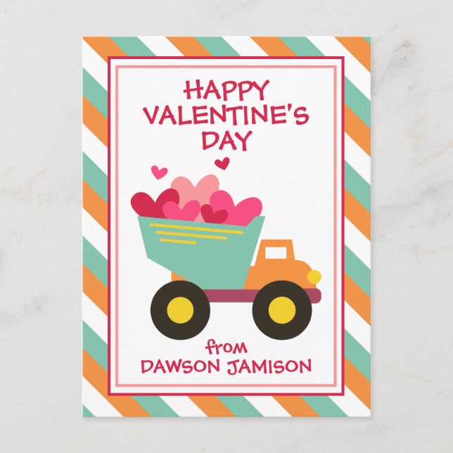 Striped Dump Truck Personalised Valentine's Cards (Front)