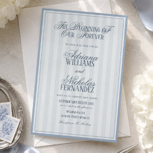 Striped Dusty Blue Wedding Invitation