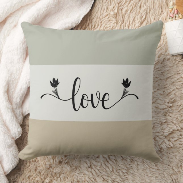 Striped Earth Tones "Love" Decorative Throw Pillow (Blanket)