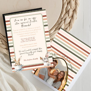 Striped Easter bunnies with Custom Photo Invitation
