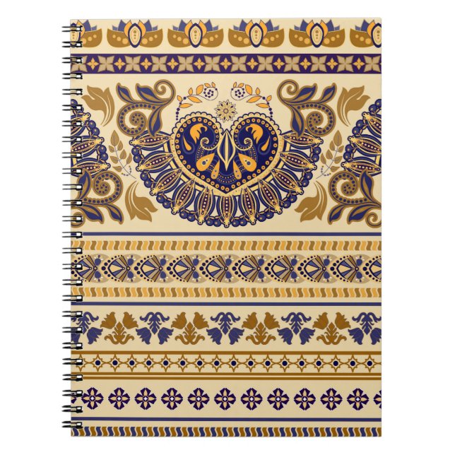 Striped egyptian seamless pattern. Colourful flora Notebook (Front)