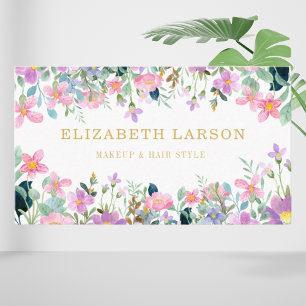Striped Elegant Floral Beauty Artist Hair Makeup Business Card