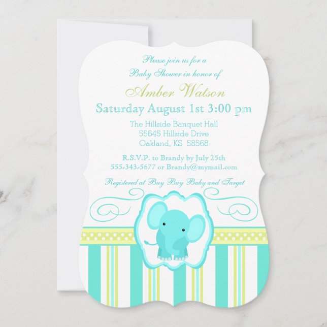 Striped Elephant Baby Shower Invitation (Front)