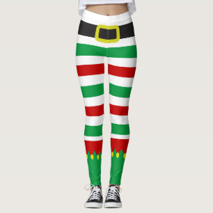 Striped Elf Green Red Christmas Novelty Leggings
