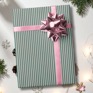 Striped Emerald Green Rose Gold Christmas Holiday Wrapping Paper