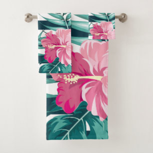 Striped Exotic Flowers summer design Bath Towel Set