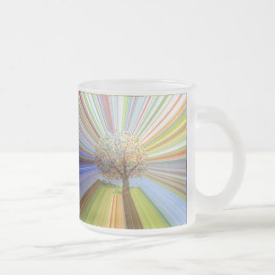 Striped Fall Colours Autumn Tree Frosted Glass Coffee Mug