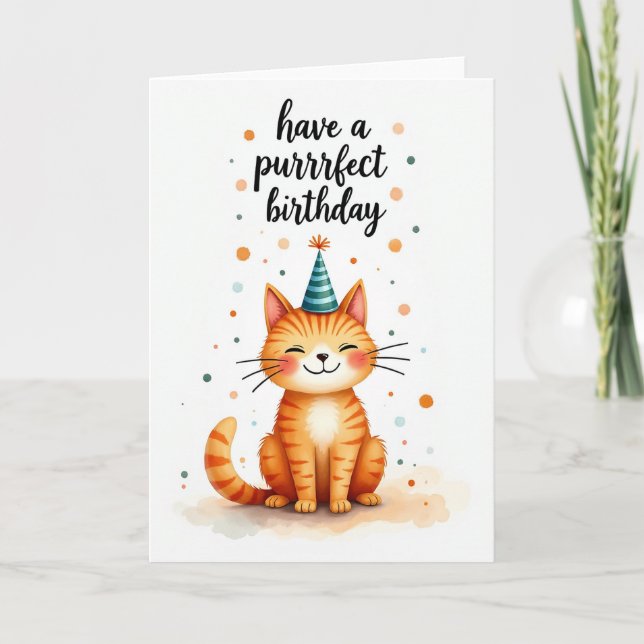 Striped Feline Birthday Card (Front)
