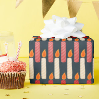 Striped Festive Candle Holiday Wrapping Paper