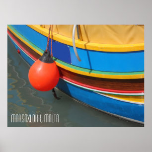 Striped Fishing Boat Marsaxlokk Harbour Malta Poster