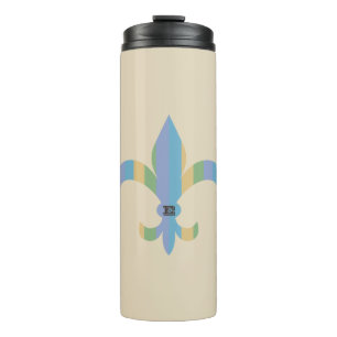 Striped Fleur de lis Monogrammed Thermal Tumbler