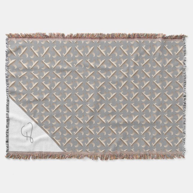 Striped Fleur de lis pattern Monogrammed Throw Blanket (Front)
