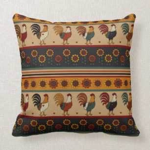 Striped Floral Rooster Pillow