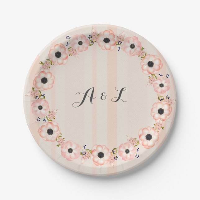 Striped Flower Customisable Monogram Shower Plates (Front)