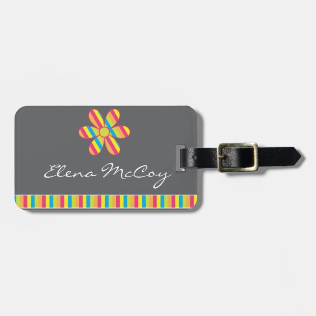 Striped Flower Luggage Tag (Front Horizontal)