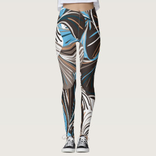 Striped Flowers and Leaves: Vintage Floral. Leggings