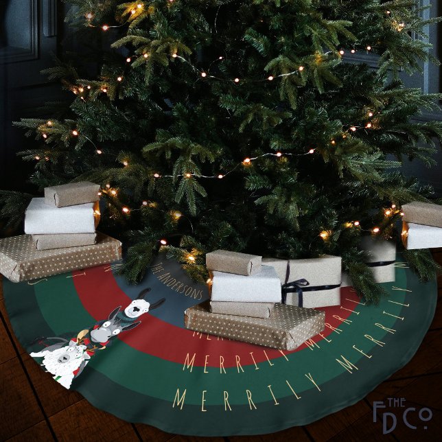 Striped Fun Donkey Llama Sheep Customisable Words Brushed Polyester Tree Skirt (Creator Uploaded)