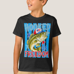 Striped funny 4th of july bass fishing hooked on T-Shirt