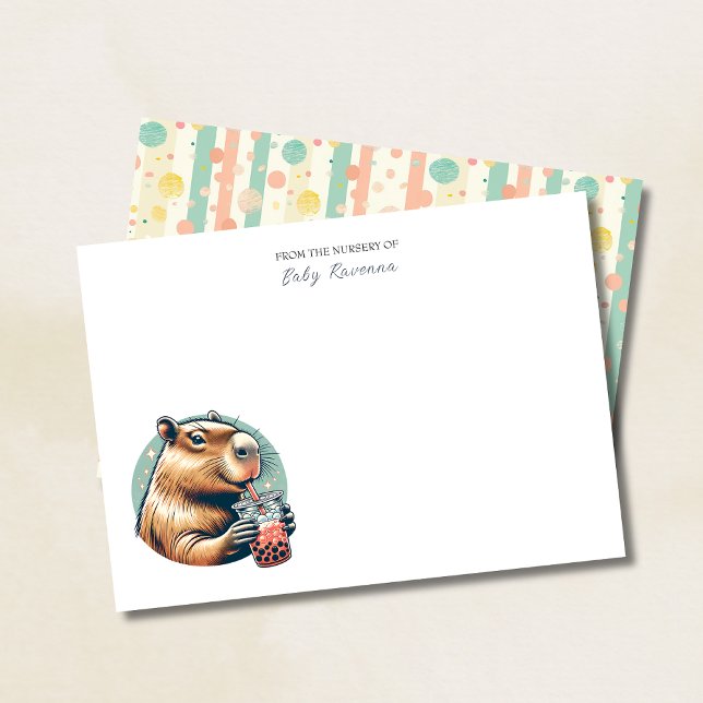 Striped Funny Capybara Custom Name Nursery  Card (Creator Uploaded)