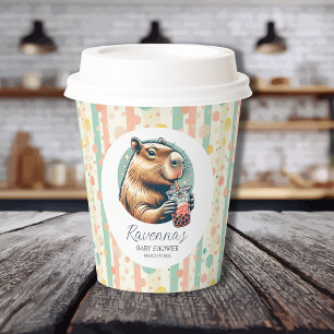 Striped Funny Capybara Personalised Baby Shower Paper Cups