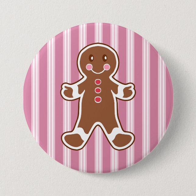 Striped Gingerbread Boy Button (Front)