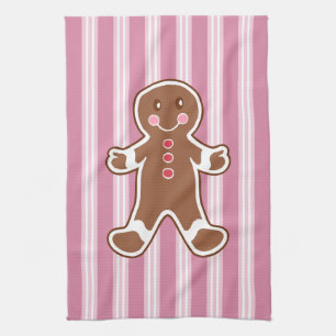 Striped Gingerbread Boy Kitchen Towel 