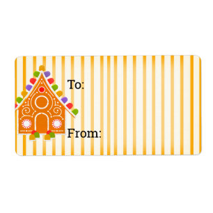 Striped Gingerbread Candy Christmas Gift Label