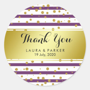 Striped Gold Faux Foil Glitter Thank You Wedding Classic Round Sticker