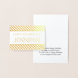 Striped Gold Foil "Happy Birthday, Jennifer!" Card