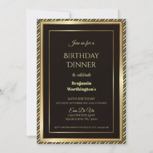 Striped Gold Frame 60th Birthday Dinner Invitation