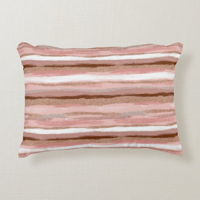 Striped Gold Glitter Pink Accent Pillow (Front)