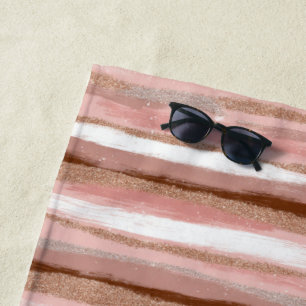 Striped Gold Glitter Pink Beach Towel