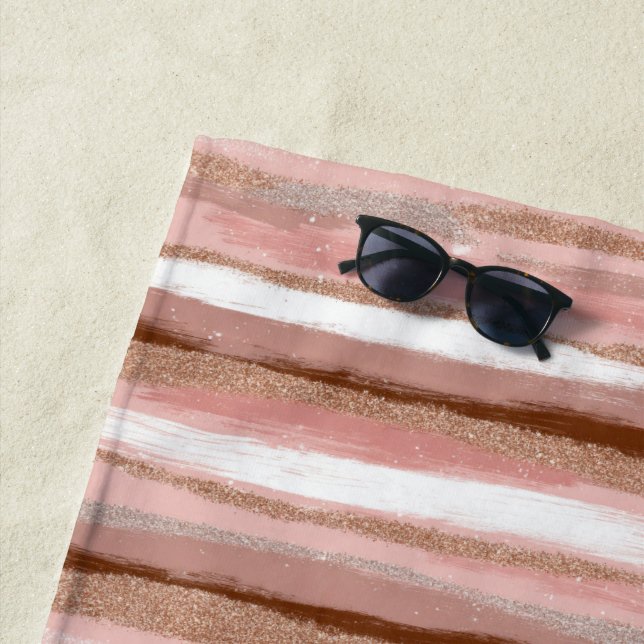 Striped Gold Glitter Pink Beach Towel (In Situ)