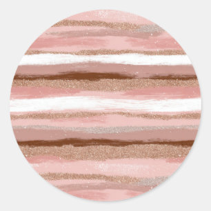 Striped Gold Glitter Pink Classic Round Sticker