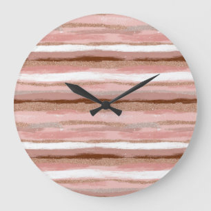 Striped Gold Glitter Pink Clock