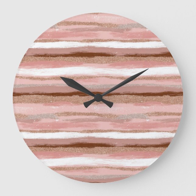 Striped Gold Glitter Pink Clock (Front)