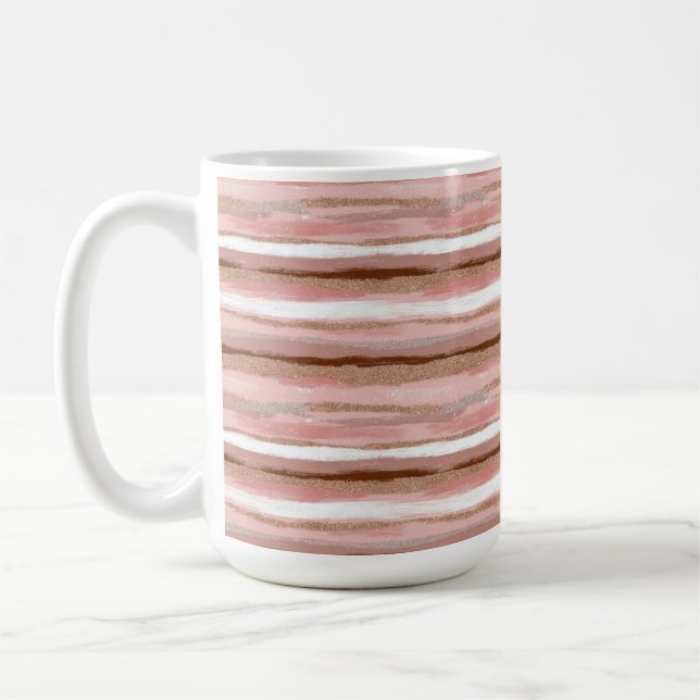 Striped Gold Glitter Pink Coffee Mug (Left)