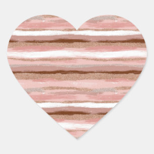 Striped Gold Glitter Pink Heart Sticker