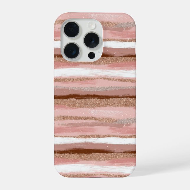 Striped Gold Glitter Pink  iPhone Case (Back)