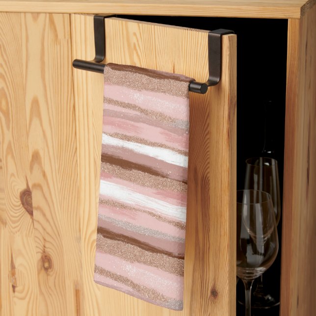 Striped Gold Glitter Pink Kitchen Towel (Thirds Fold)