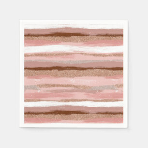 Striped Gold Glitter Pink Napkins
