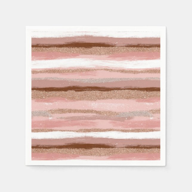 Striped Gold Glitter Pink Napkins (Front)