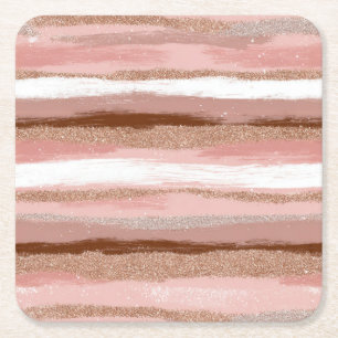 Striped Gold Glitter Pink Paper Coaster