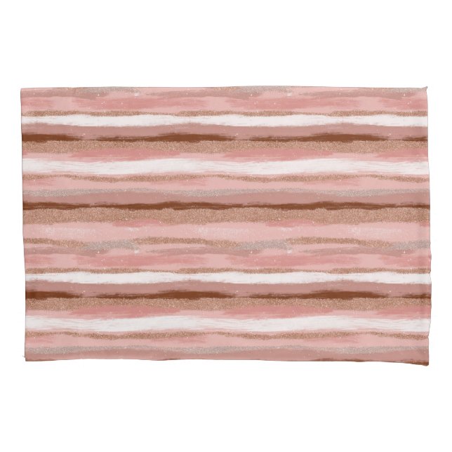 Striped Gold Glitter Pink Pillow Case (Front)