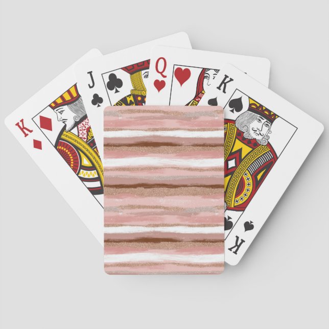 Striped Gold Glitter Pink Playing Cards (Back)