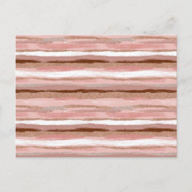 Striped Gold Glitter Pink Postcard (Front)