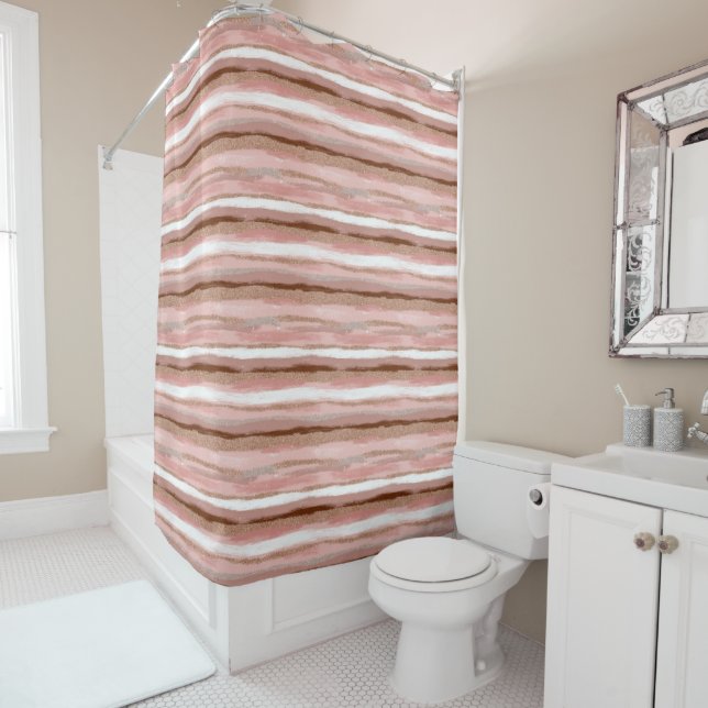 Striped Gold Glitter Pink Shower Curtain (In Situ)