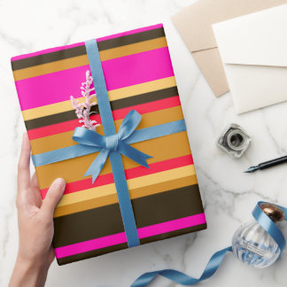 Striped Gold, Red, & Magenta Modern Gift Wrap