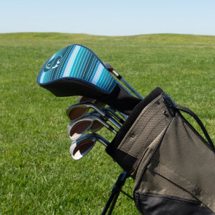 Striped Golfing Accessories Personalised Blue Golf Head Cover