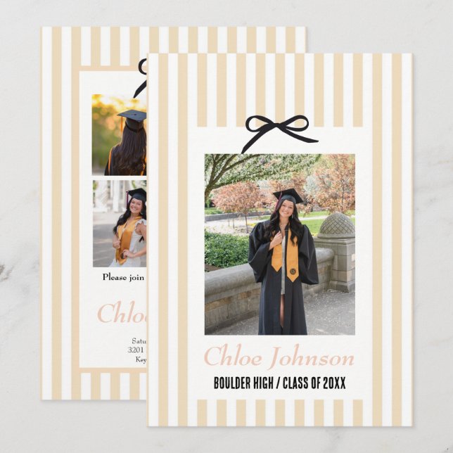  Striped Graduation Party Invitation With a Bow (Front/Back)